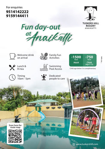 Dayout at Tuskers Hill Resort Anaikatti